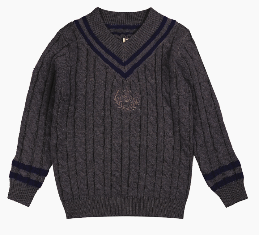 BELATI CABLE V-NECK EMBLEM KNIT TOP(2-16Y)