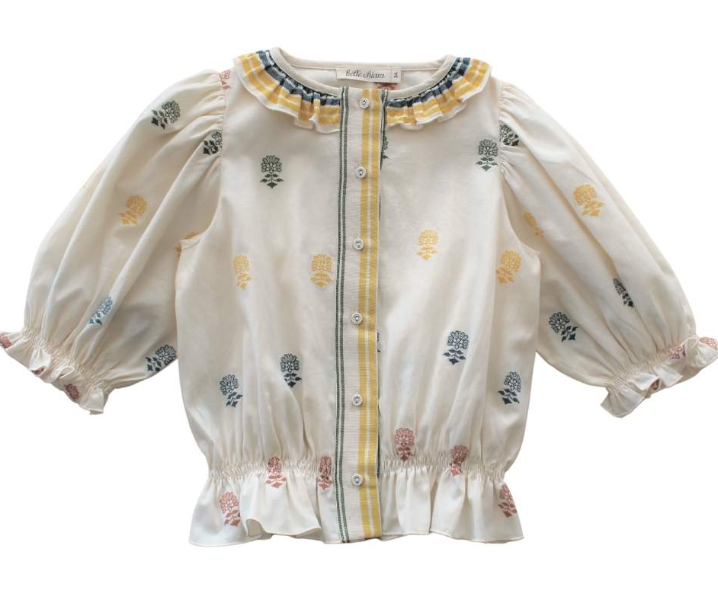 BELLE CHIARA COMBI RUFFLE NECK BLOUSE(10-M)