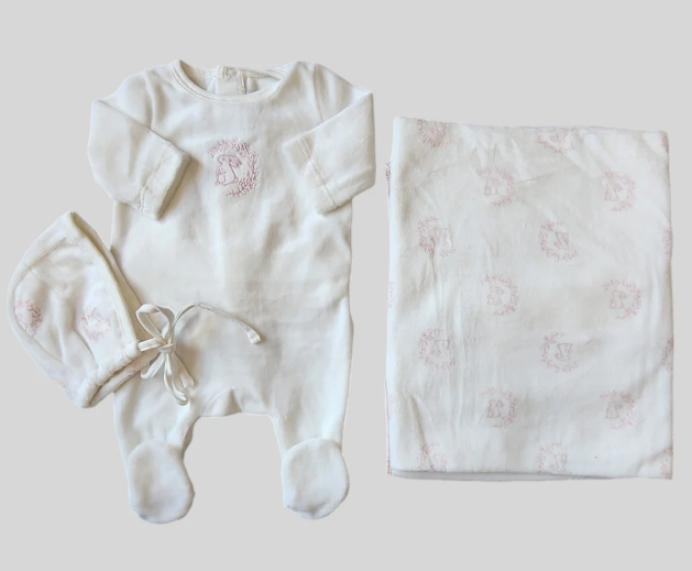 BUBANI VELOUR BUNNY STRETCHY W/HAT &BLANKET(1M-6M)