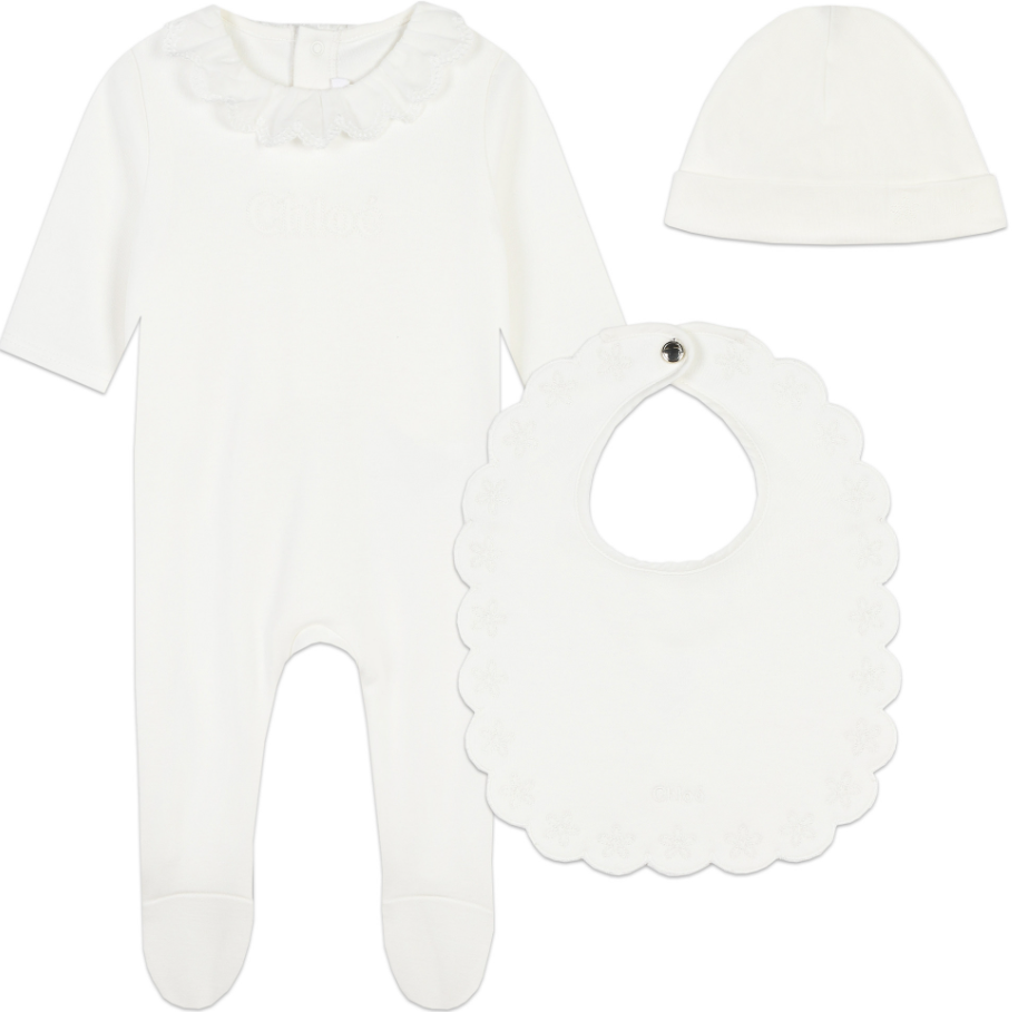 CHLOE FOOTIE W/BIB & HAT SET (1M-6M)