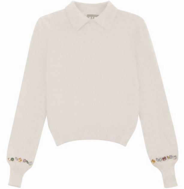 GEM CRYSTAL EMBELLISHED COLLAR SWEATER(S-XL)