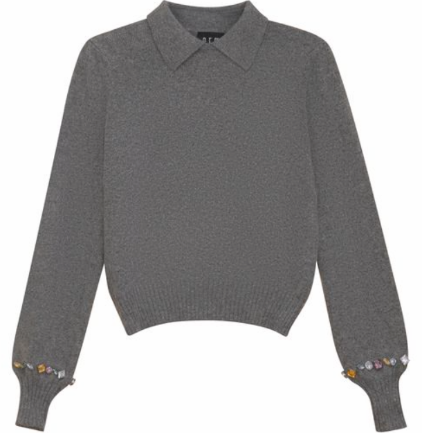 GEM CRYSTAL EMBELLISHED COLLAR SWEATER(S-XL)