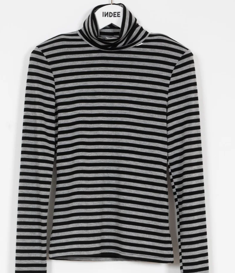 INDEE RICO MOCK NECK LS STRIPED TOP(10-L)