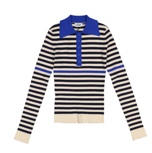 INDEE ROSEWELL FINE RIBBED KNITTED STRIPED POLO PULLOVER(10-L)