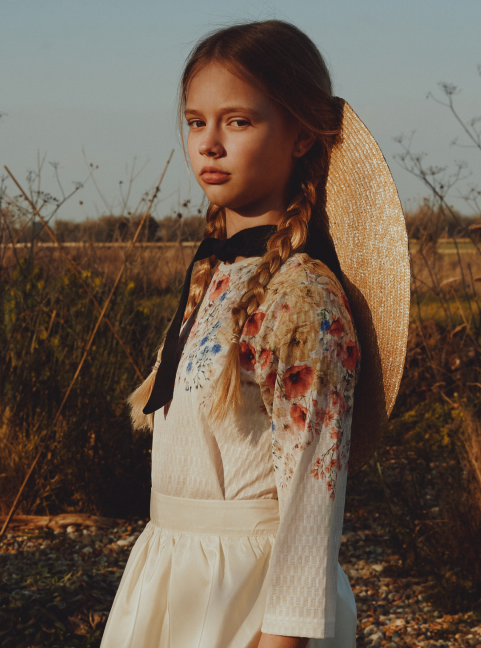 JOUET LINEN GATHERED BLOUSE W/PRINT (12-20Y)