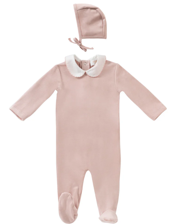 KIPP SCALLOPED EMB STRETCHIE W/BONNET(NB-6M)