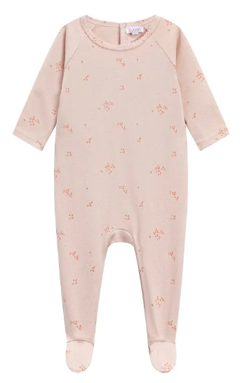 OUBON FLORAL FOOTIE W/BEANIE  (3M-18M)