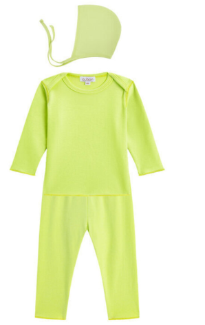 OUBON LIME COTTON 2 PIECE W/BONNET (6M-18M)