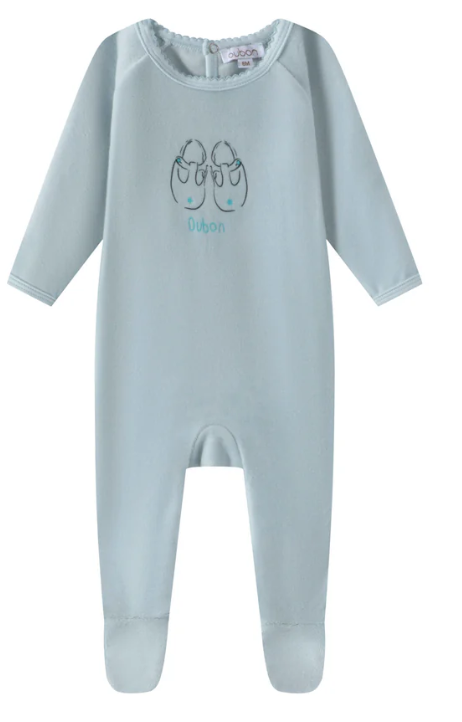 OUBON VELOUR SHOE PRINT FOOTIE (12M)