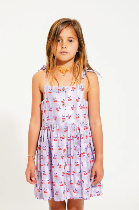 PIUPIUCHICK LONG DRESS W/CHERRIES (6-10Y)