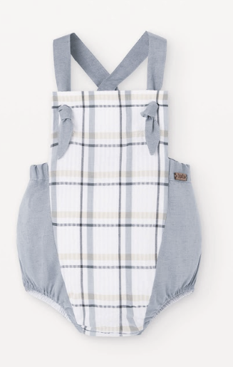 POPELIN DUNGAREE ROMPER W/STRAPS(9M-24M)