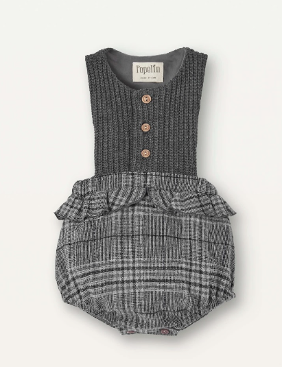 POPELIN KNITTED ROMPER W/BIB (12M-24M)