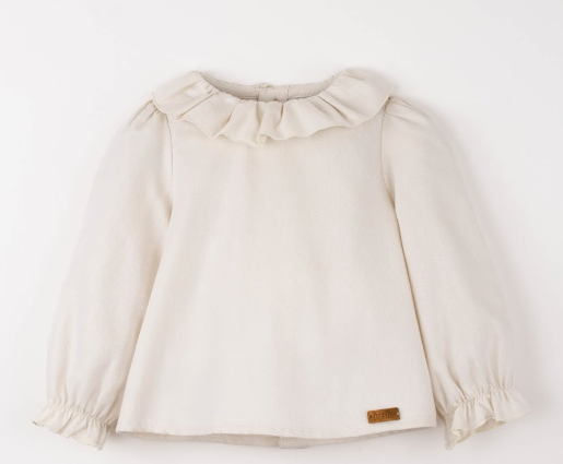 POPELIN SHIRT W/FRILLED NECKLINE (9M-24M)
