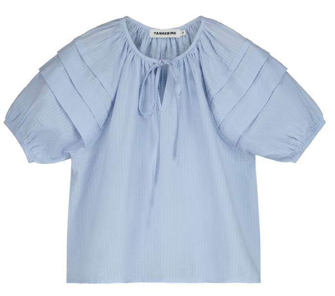 TANGERINE PLEATED SEERSUCKER BLOUSE(10-16Y)
