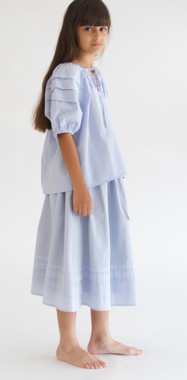 TANGERINE PLEATED SEERSUCKER BLOUSE(10-16Y)